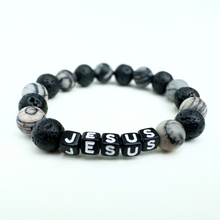 Load image into Gallery viewer, Youth size JESUS Lava + Jasper Beaded Bracelet