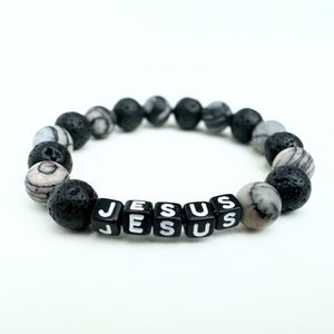 Youth size JESUS Lava + Jasper Beaded Bracelet